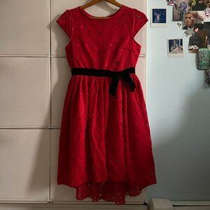 NWOT Justice Girls Red Holiday Dress with Black Bow sz 18
